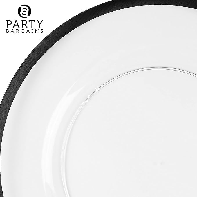 PARTY BARGAINS 13-Inch Charger Plates - 16 Pack, Clear Black Rim, Heavy-Duty Disposable Chargers for Elegant Dining - Ideal for Weddings and Formal Events