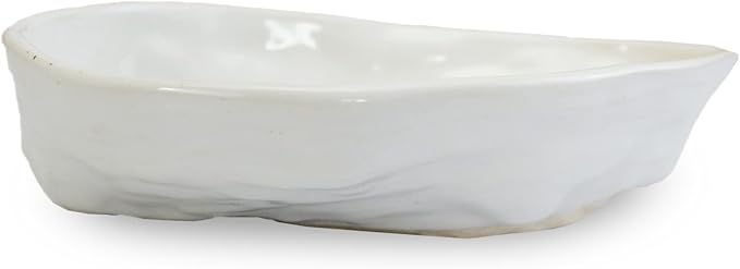 RoRo Handmade Ceramic Stoneware Oyster-Inspired Glossy White Canape Plates, 5.5 Inch | Perfect for Sushi, Tapas, Bruschetta & Appetizers Set of 2