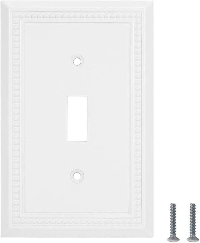 Henne Bery Sunken Pearls Decorative Wall Plate Switch Plate Outlet Cover, Durable Solid Zinc Alloy (Single Toggle, 3 Pack, White)