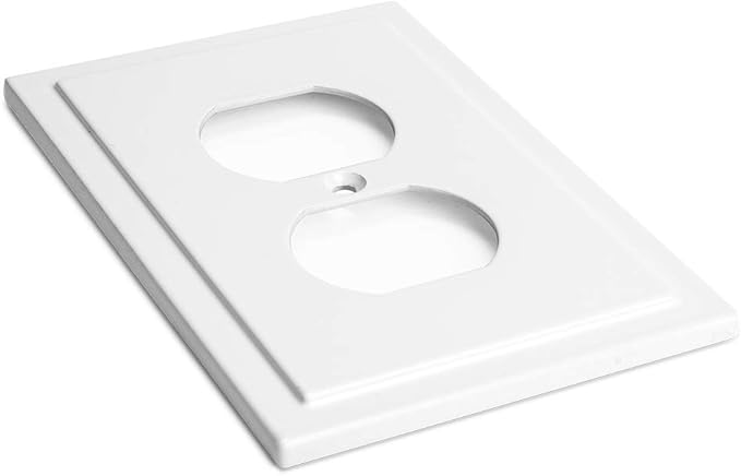 Henne Bery Modern Edge Decorative Wall Plate Switch Plate Outlet Cover, Durable Solid Zinc Alloy (Single Duplex 3PK, White)