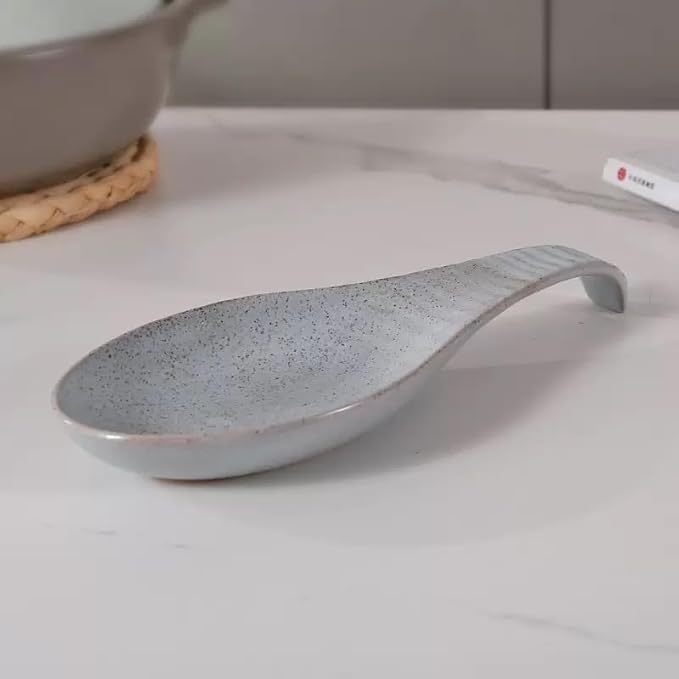 Spoon Rest for Stove Top, Ceramic Spoon Holder for Kitchen Counter, 9 Inches Spoon Holder Utensil Rest for Cooking Christmas Housewarming Wedding Gift, Blue Pitting