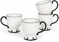 SANGO Splash of Cheers Large Mugs Set of 4, 16 oz Stoneware Black and White by Sango