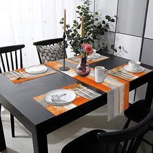 Table Runner and Placemats Set of 6, Abstract | Painting Orange Grey Art Dining - Image 7