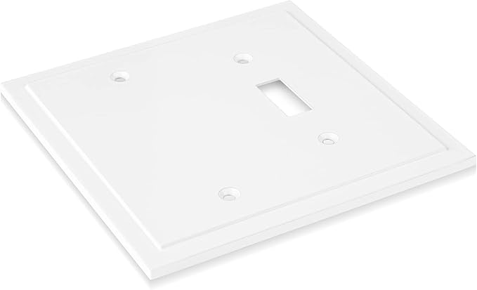 Henne Bery Modern Edge Decorative Wall Plate Switch Plate Outlet Cover, Durable Solid Zinc Alloy (Blank/Toggle, White)