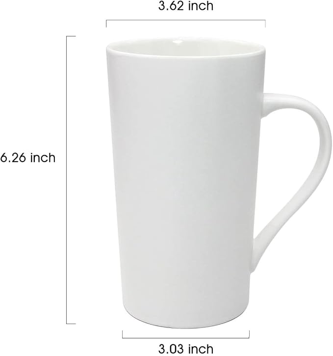 Number Large Coffee Mug Set of 2, Tall White Ceramic Coffee Cup, 20 oz Mug - Image 2