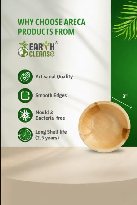3" Round Palm Leaf Bowl Pack of 200 | 100% Natural, Compostable & Biodegradable Disposable Bowl | Eco-Friendly, Sturdy, Plastic-Free Tableware for Parties, Catering & Takeaway