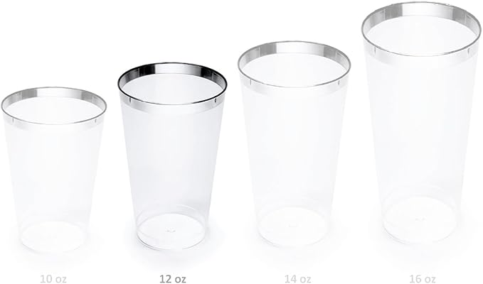 " OCCASIONS " 200pcs set (25 Guests)-Extra Heavyweight Vintage Wedding Disposable/Reusable Plastic Plates (25 x 11'' + 25 x 8.25'')+Silverware+12oz Cups+Napkins (Chateau Collection White)