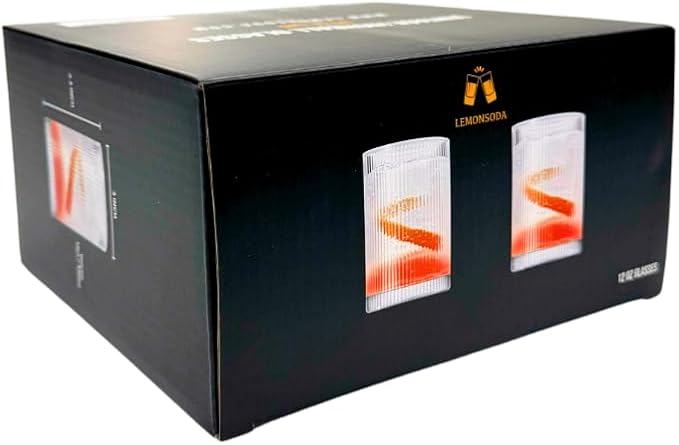 LEMONSODA Vintage Straight Line Highball Cocktail Drinking Glasses and Tumblers 10oz, 12oz (12 oz, Set of 2) [2072]