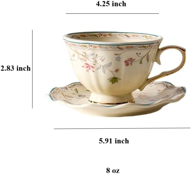 8 oz Vintage flower Ceramic cup and 6" saucer set - Image 2