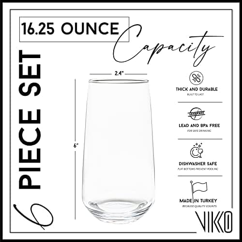 Vikko Drinking Glasses Set of 6, Highball Water Glasses 16.25 Ounce, Premium - Image 2