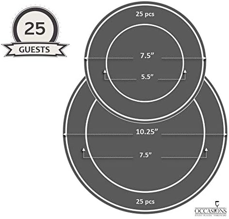 " OCCASIONS " 50 Plates Pack (25 Guests) Vintage Wedding Party Disposable Plastic Plate Set -25x10.25'' Dinner +25x7.5'' Salad/Dessert plates (Portofino Plain White)