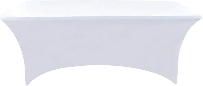 2-Pack 4ft White Spandex Table Covers for Rectangular Folding Tables - Wrinkle Resistant Stretch Tight Table Cloths - Ultimate Fitted Table Protector for Parties, Banquet, and Wedding