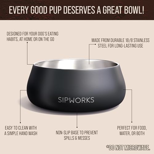 Sipworks Stainless Steel Dog Bowl – 32oz Weighted Metal Food and Water Bowls for Dogs and Cats with Non-Slip Base - Pet Bowls for All Breeds Sizes for Travel & Outdoor Play | Light Cyan
