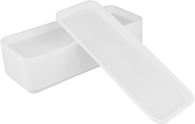 30 PCS Plastic Serving Trays, 15.7'' x 5.9'' Rectangle Food Plate, Reusable White Serving Platters for Cookie, Appetizer, Charcuterie, Snack, Dessert, Fruit