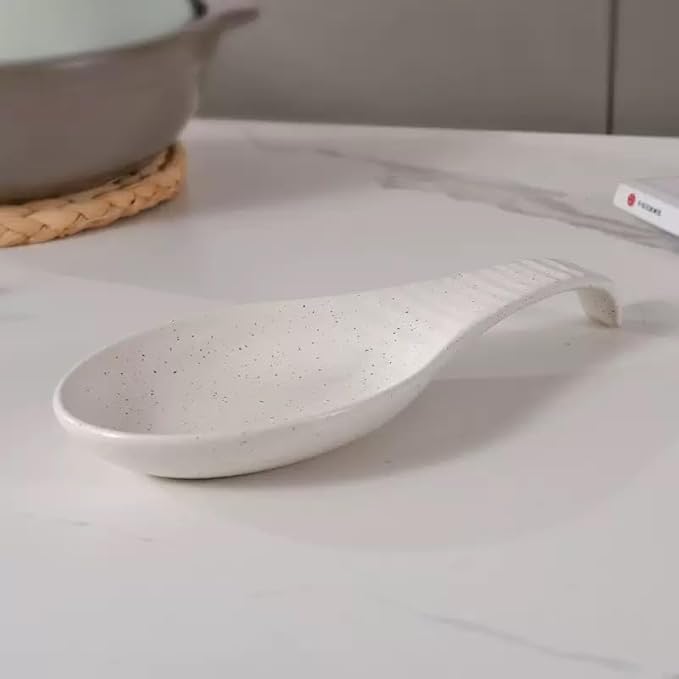 Utensil Rest for Multiple Utensils, Ceramic Heat-Resistant Spoon Holder for Stove Top - Kitchen Spoon Holder for Ladles & Tongs, Farmhouse Kitchen Décor, Christmas White Pitting