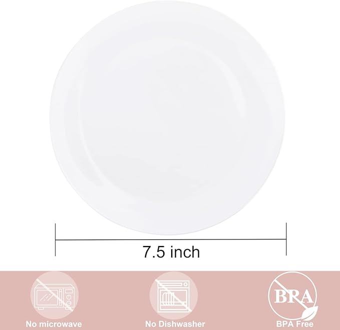 Hioasis 100pcs White Plastic Plates for Party - 7.5" Dinner Plates Disposable, Heavy -duty, Classy and Elegant for Wedding and Wedding