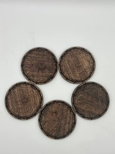 Pacific Northwest Mountains Wooden Coasters | Set of 5 | Topography Coasters Active (Walnut)