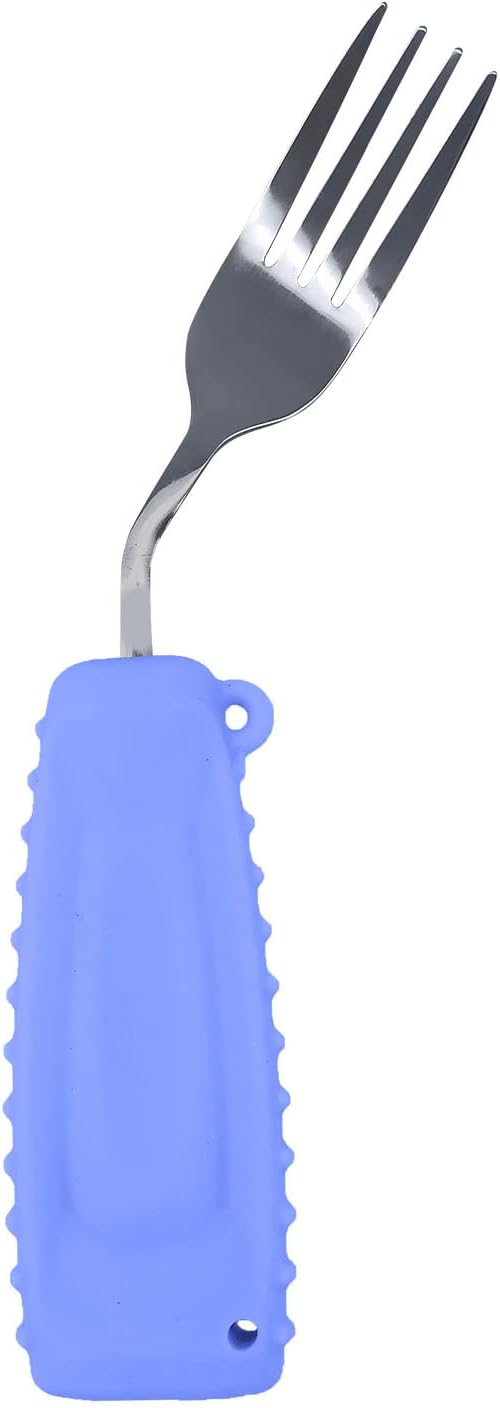 Adaptive Weighted Silverware Utensils Angled Fork for Hand Tremors Parkinsons,Weighted Utensils with Non-Slip Easy Grip Handles for Independent Eating(Left Hand,Purple,Pack of 1)