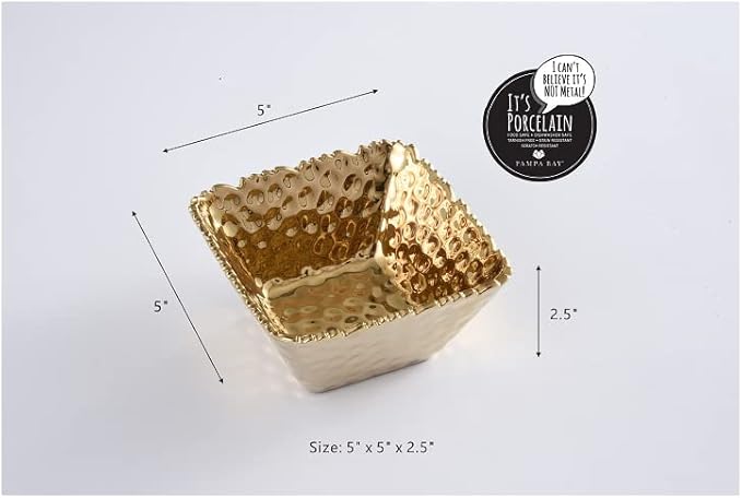 Pampa Bay CER-2733-G Small Square Snack Bowl in Golden Millennium, 5-inch Square, Porcelain