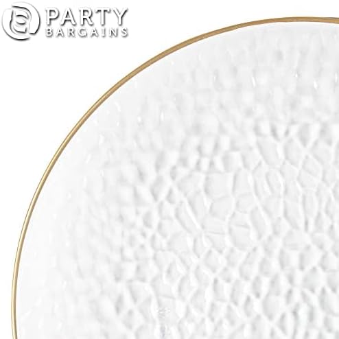 PARTY BARGAINS 13-Inch Charger Plates - 48 Pack, Hammered Clear Gold Rim, Heavy-Duty Disposable Chargers for Elegant Dining - Ideal for Weddings and Formal Events