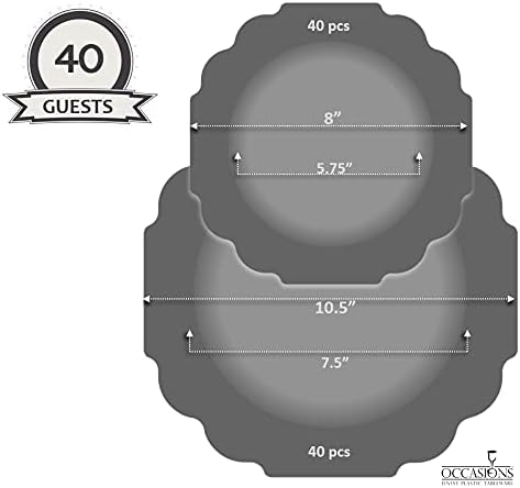 " OCCASIONS " 80 Plates Pack,(40 Guests) Heavyweight Wedding Party Disposable Plastic Plates Set -40 x 10.5'' Dinner + 40 x 8'' Salad/Dessert Plate (Imperial Ivory & Gold)