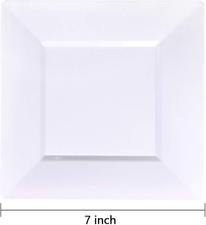 bUCLA 60Pieces White Plastic Plates – 7inch White Square Plates- Premium Disposable for Party & Wedding