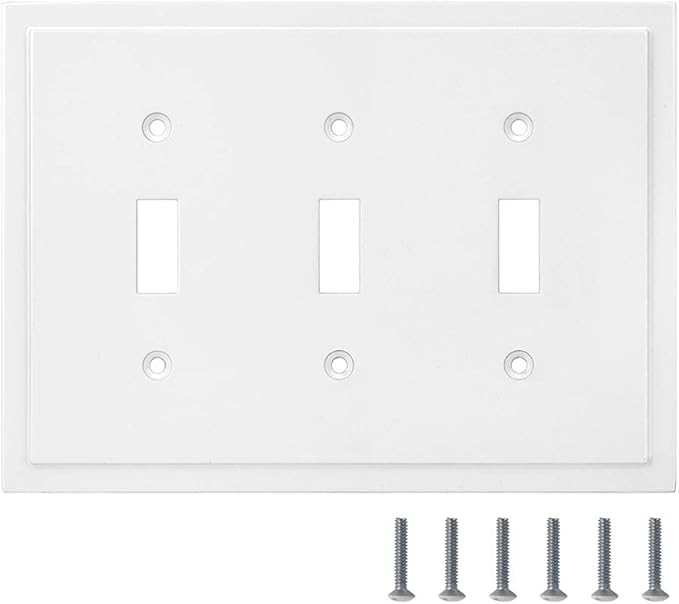 Henne Bery Modern Edge Decorative Wall Plate Switch Plate Outlet Cover, Durable Solid Zinc Alloy (Triple Toggle, White)