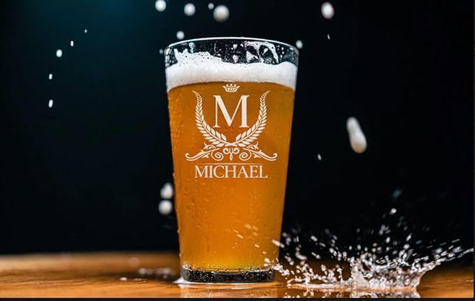Personalized 16oz Beer Glass, Engraved Monogram Pint Glass, Birthday, Chrismas Gifts for Him, Groomsmen Gift Idea, Groomsman Beer Mug, Best Man Gift