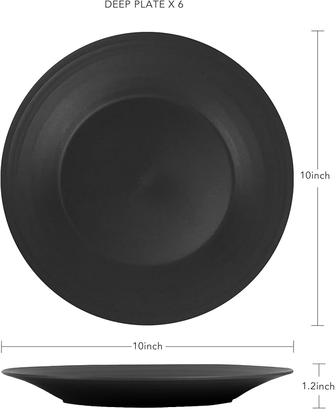 greenandlife 10inch/6pcs Dishwasher & Microwave Safe Wheat Straw Plates, Alternative for Plastic Plates, Lightweight Reusable Unbreakable Dinner Plates, Non-toxin, BPA Free for Kids Adults, Black