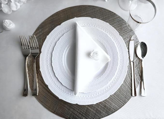 " OCCASIONS " 640pcs set (80 Guests)-Extra Heavyweight Vintage Wedding Disposable/Reusable Plastic Plates (80 x 11''+80 x 8.25'')+Silverware+12oz Cups+Napkins (Chateau CollectionWhite)