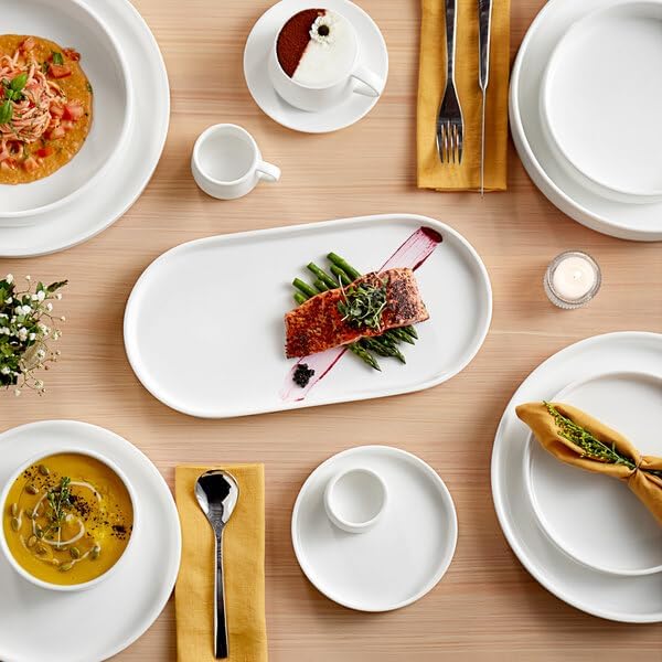 Lore Bright White Porcelain Deep Plate, 9 1/4 Inch, Raised Rim, Dishwasher Safe, Stackable, 12 Case, Glossy Finish