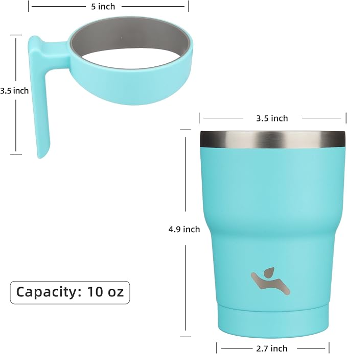 Konokyo 10 oz Tumbler with Handle and Straw, Insulated Travel Mug | Turquoise; - Image 4