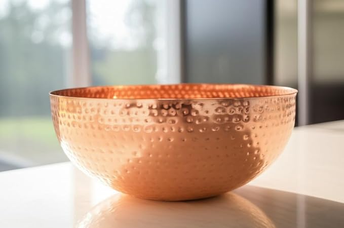Red Co. 13" Elegant Handcrafted Hammered Round Bowl, Decorative Centerpiece, Large, Copper Finish