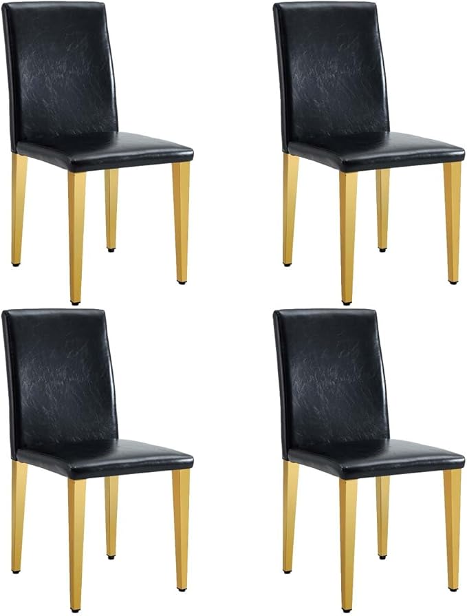 Dining Chairs Set of 4,Faux Leather with Gold Metal Legs,Armless Kitchen Room Chairs Set of 4,Max Load 300 Lbs,High Back Modern Design for Home Kitchen Living Room Bedroom