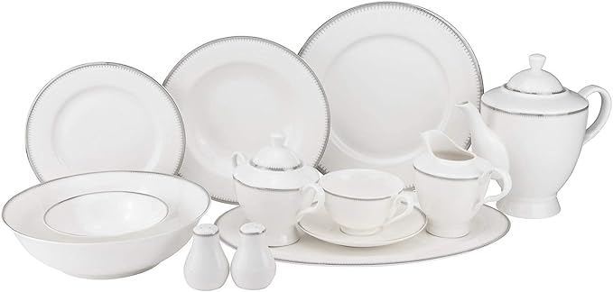 Euro Porcelain 57-pc Banquet Dinnerware Set, Luxury Bone China Tableware, Service for 8