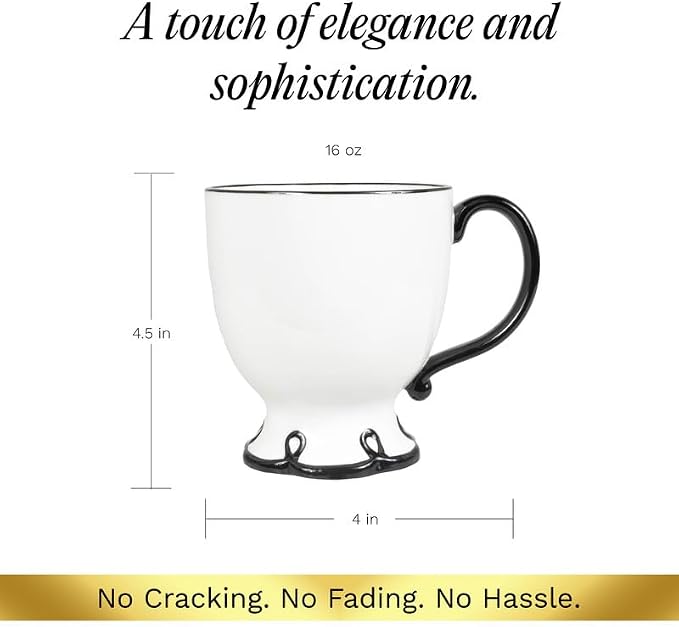 SANGO Splash of Cheers Large Mugs Set of 4, 16 oz Stoneware Black and White - Image 7