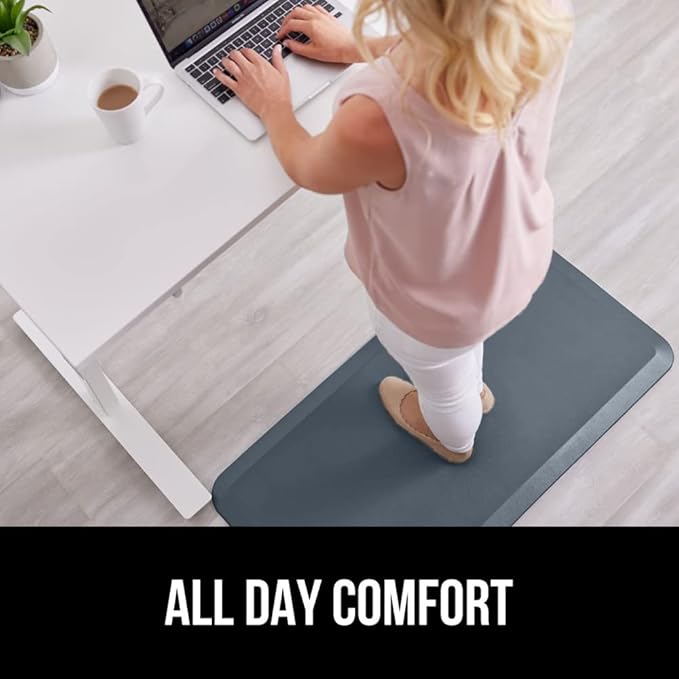 GORILLA GRIP Comfortable Cushioned Kitchen Mats for Floor, Waterproof and Stain Resistant Soft Top, 3/4 Inch Thick Ergonomic Standing Desk Anti Fatigue Mat, Foam Supports Ankles, Feet, 20x32, Charcoal