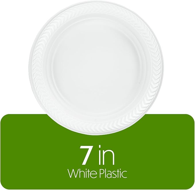 PLASTICPRO 800 PCS White Plastic Round 7 Inch Plates Premium Quality Light Weight Disposable Plastic Dishes Dinner Plates for Parties Weddings
