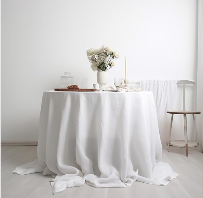 EVERLY 100% Pure Linen Round Tablecloths 70Inch Round Machine Washable Tablecloth for Thanksgiving,Decorative Halloween,Buffet Parties,Picnic,Events,Weddings and Restaurants-White