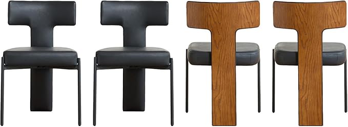 Black Dining Chairs Set of 4,Faux Leather Dining Chairs with Soft Cushion,Comfortable Upholstered Armless Dining Room Chairs with Curved Plywood Back