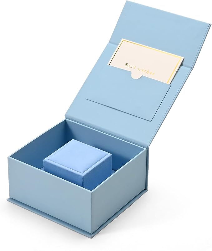 Oirlv Ring Gift Box with Lid Magnetic Boxes for Wedding Proposal Gift Birthday Present with Card(Blue)