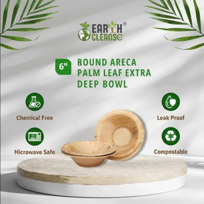 6" Round Palm Leaf Extra Deep Bowl Pack of 250 | 100% Natural, Compostable & Biodegradable Disposable Bowl | Eco-Friendly, Sturdy, Plastic-Free Tableware for Parties, Catering & Takeaway