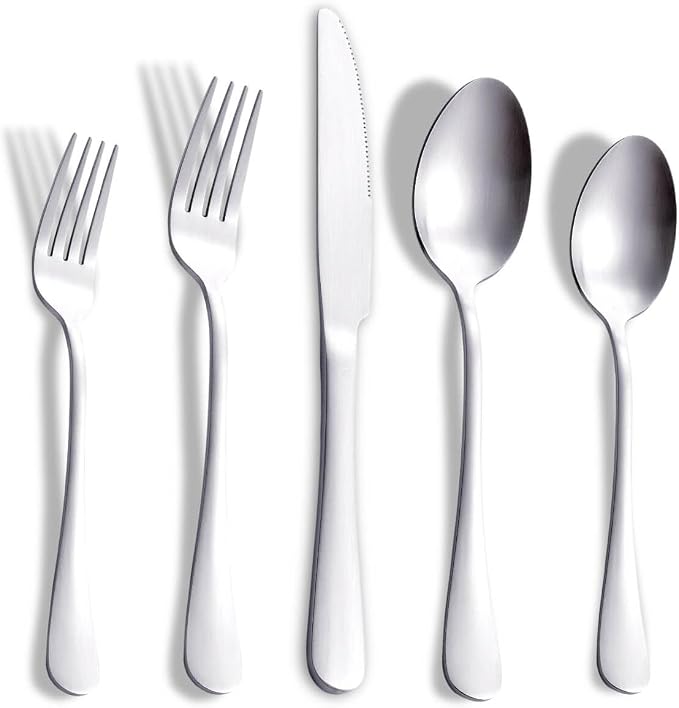 Matte Silverware Set with Steak Knives, 20-Piece Stainless Steel Flatware Set by Joincook