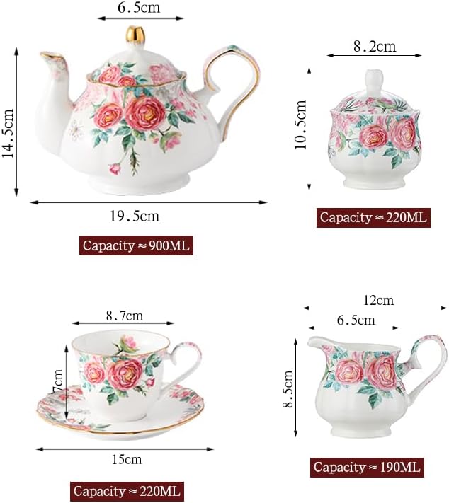 15 Piece British Bone China Tea Cup Sets, Elegant red Rose Pattern, Cups and - Image 7