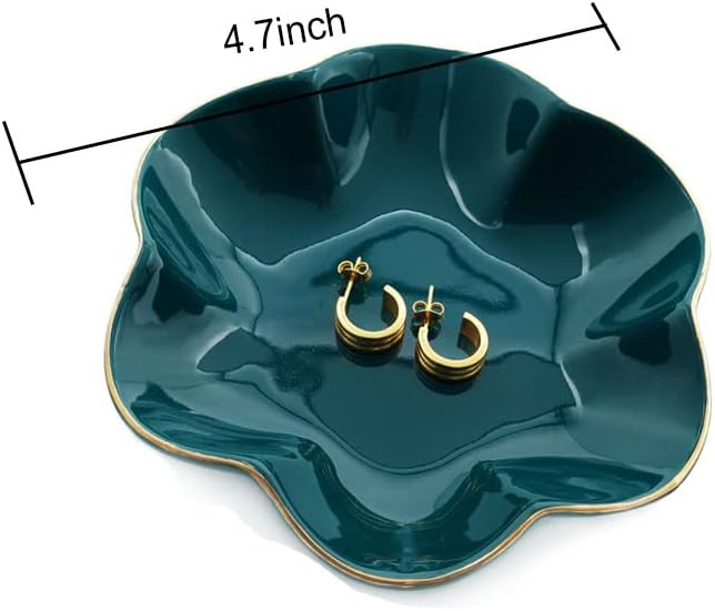 HANKOR 4.7 inch Small Ring Dish, Ceramic Jewelry Holder Tray, Green Catch All Trinket Bowl for Keys Rings Earrings