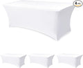 Table Cover for 6 foot Rectangle Tables-4 Pack White Fitted Stretch Tablecloth-Elastic Spandex 6ft Folding Tablecloths for Party, Vendor Booth Display, Banquet Buffet Event, Craft Trade Show
