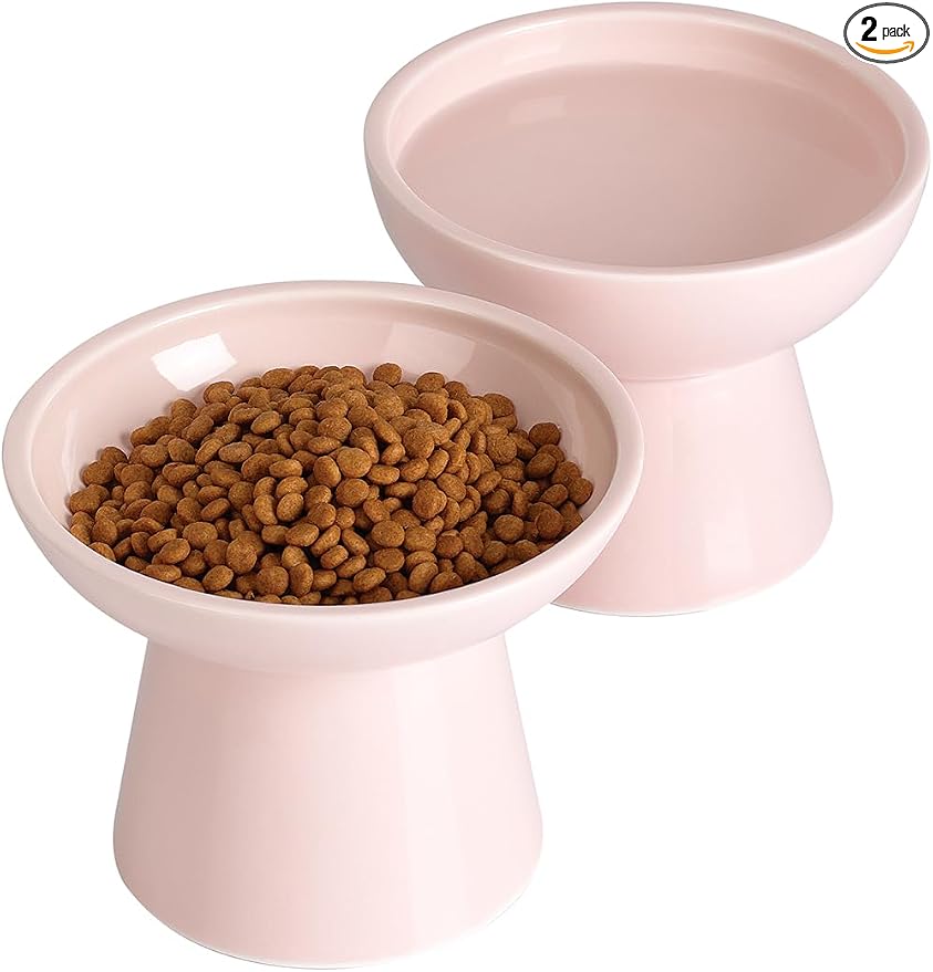 LoeJan Elevated Cat Food and Water Bowls Set, Extra Wide and Raised Ceramic by LoeJan