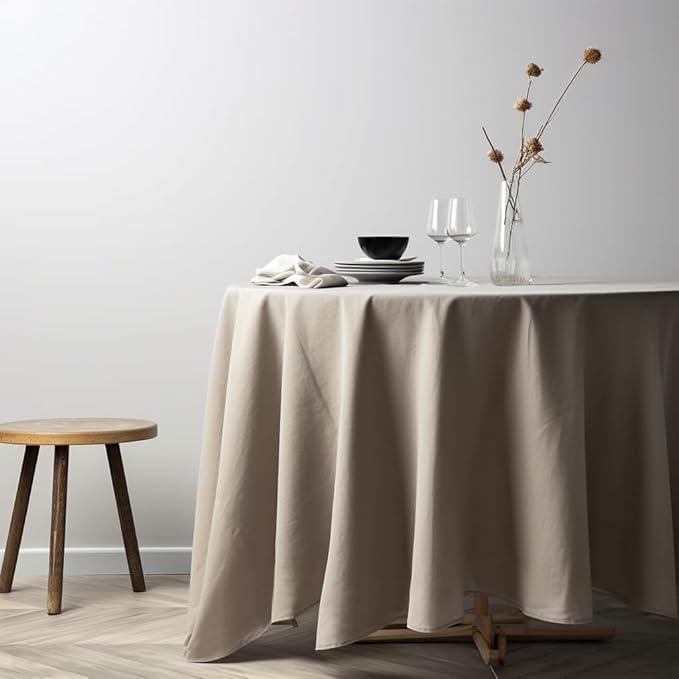 EVERLY 100% Pure Linen Round Tablecloths 90Inch Round Machine Washable Tablecloth for Thanksgiving,Decorative Halloween,Buffet Parties,Picnic,Events,Weddings and Restaurants-Natural Linen