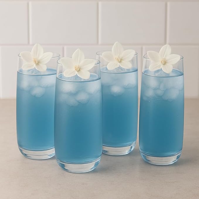 Modern Highball Glasses, 16 oz Clear Glass Tumblers for Water and Cocktails, Set of 6