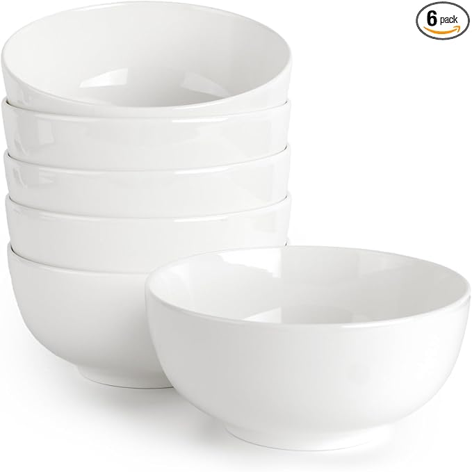 DOWAN 22 OZ White Ceramic Bowls Set of 6 by DOWAN
